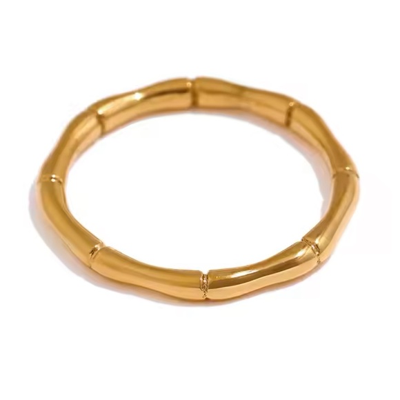Stainless Steel Gold Color Bamboo Ring - Picture 2 of 2